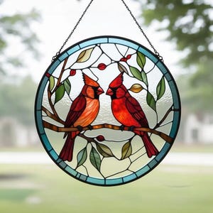 Cardinal Stained Glass Suncatchers For Window Hanging, 7.9 Inch  Window Hanging For Cardinal Bird Lover,  Home Decor, Christmas 0rnaments