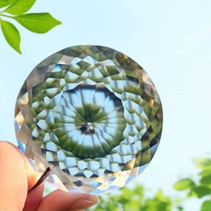 Large Rainbow Suncatcher, Faceted Clear K9 Crystal Glass Pendant, Round Disc Window Prism 75mm TYX17965-C