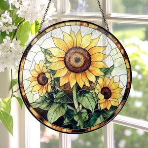 Sunflower Glass Suncatcher Floral Pendant Window Hanging, Sunflower Glass Mother's Day Gift Window Decor, Sunflower Suncatcher, Grandma Gift